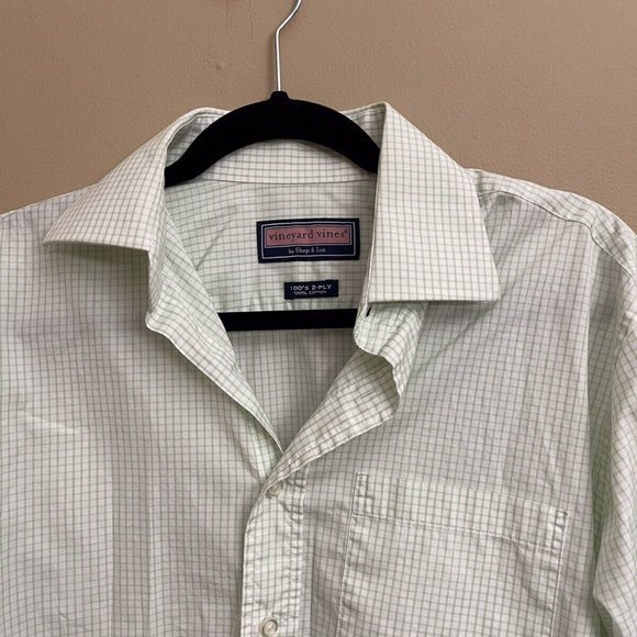 Men's Vineyard Vines Long Sleeve Button Down Shirt Size 15 R Green Check - Picture 2 of 4